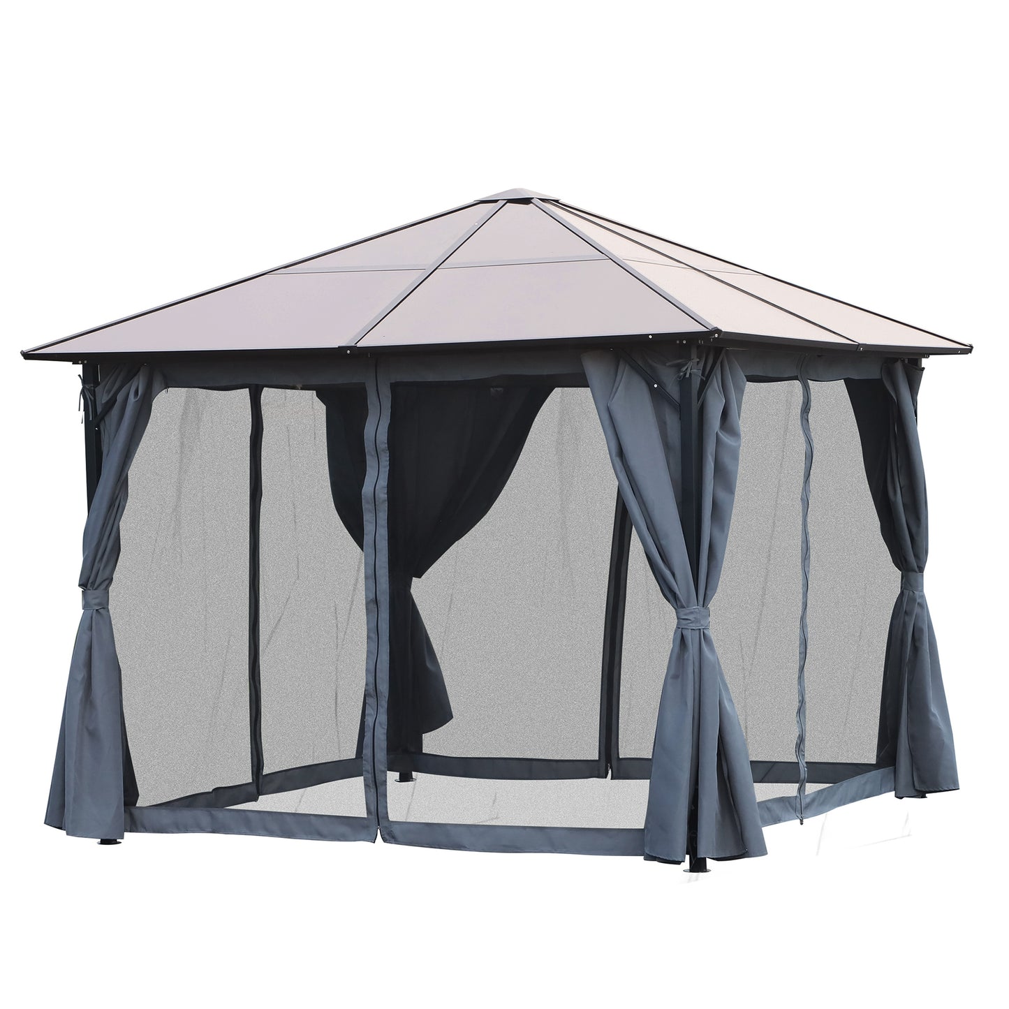 Outsunny 9.8' x 9.8' Garden Aluminium Gazebo Hardtop Roof Canopy Marquee with Mesh Curtains & Side Walls, Grey