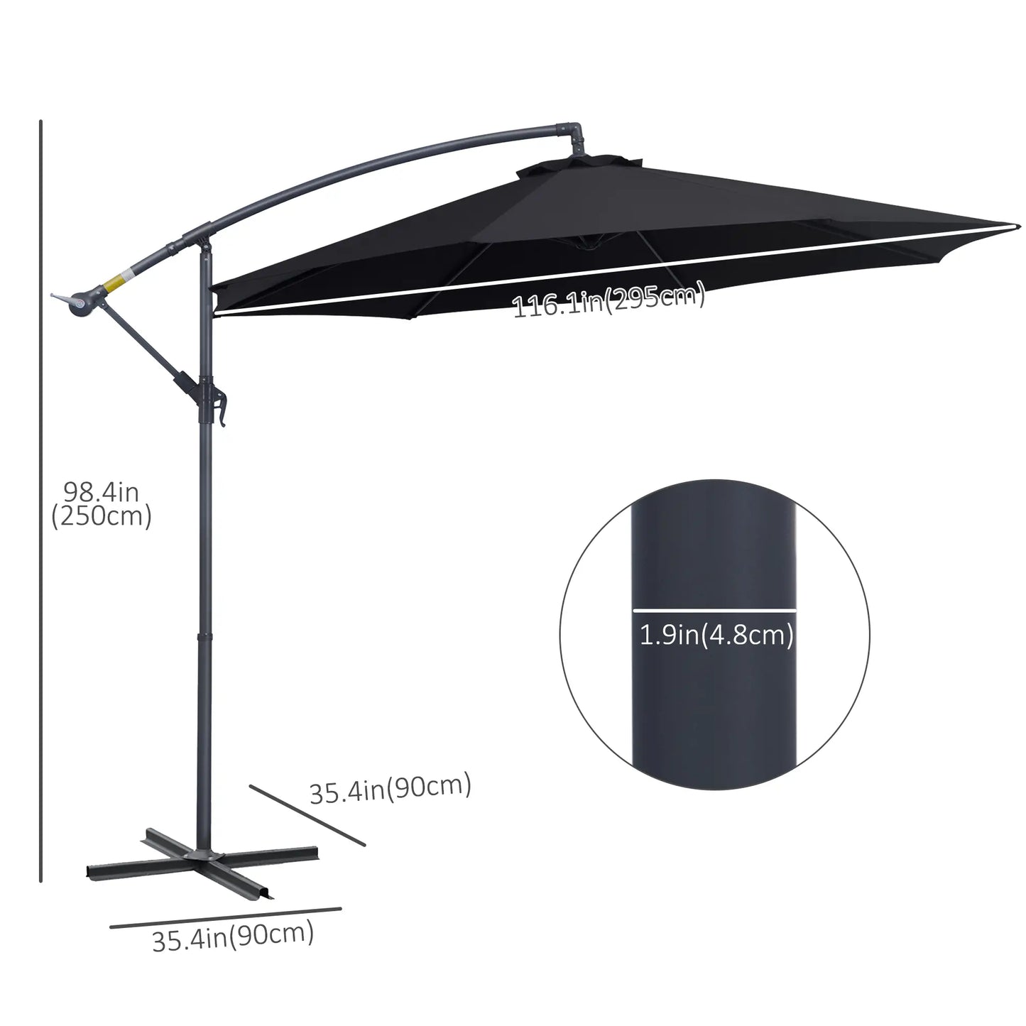 10' Deluxe Patio Umbrella Outdoor Market Parasol Banana Hanging Offset Sunshade Crank Cross Base Black