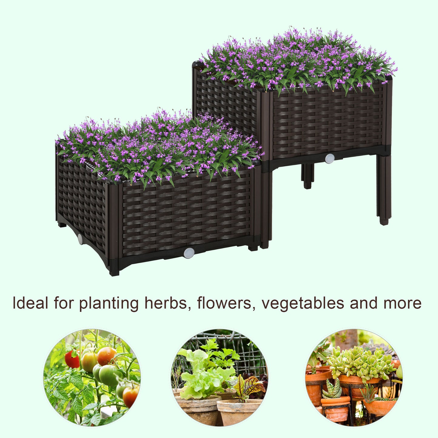 2-piece Raised Garden Bed PP Raised Flower Bed Vegetable Herb Grow Box Stand