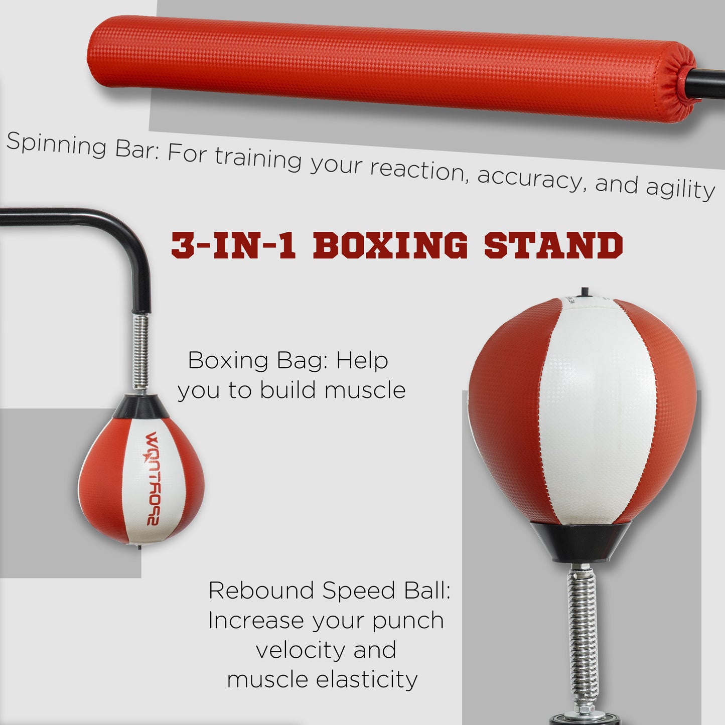 Boxing Bag Freestanding Punching Bag, Height Adjustable with Reflex Bar, Speed Balls and Suction Cup Base for Adult & Teenagers