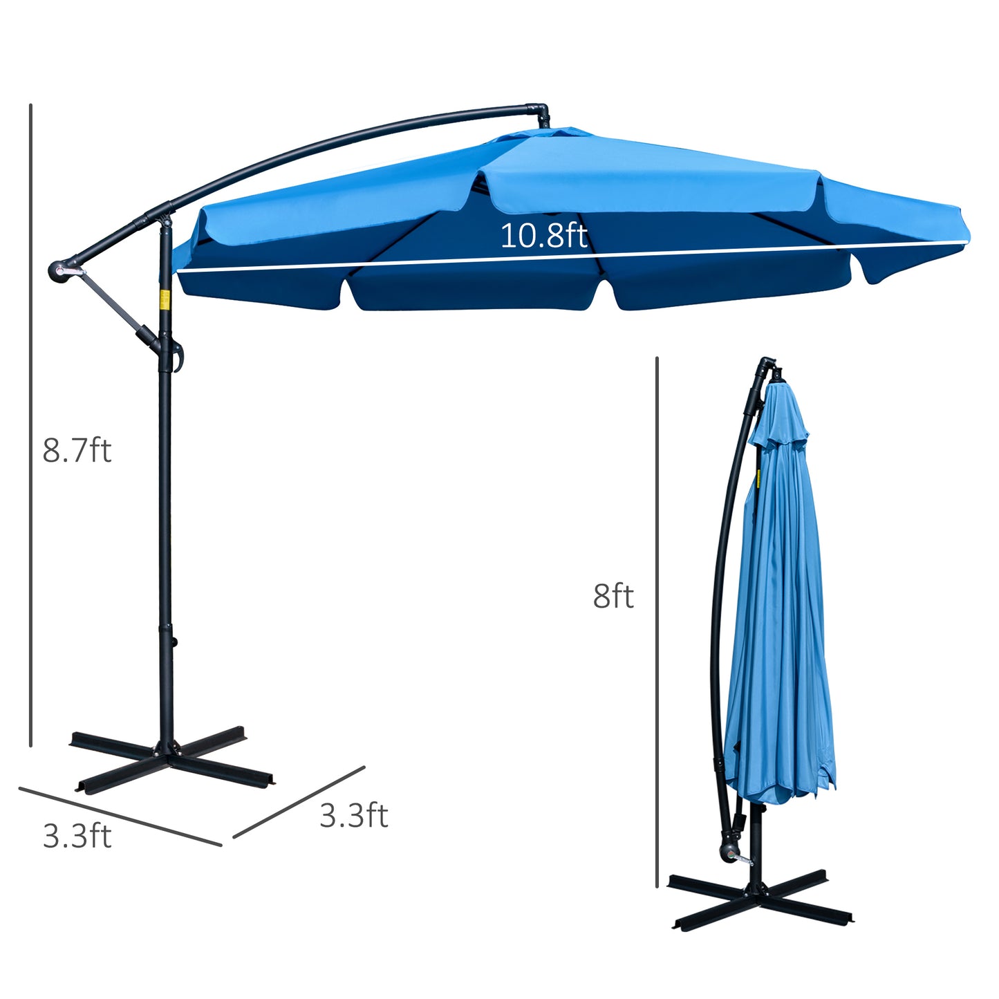 11FT Offset Hanging Patio Umbrella Cantilever Umbrella with Easy Tilt Adjustment, Cross Base and 8 Ribs for Backyard, Poolside, Lawn and Garden, Blue