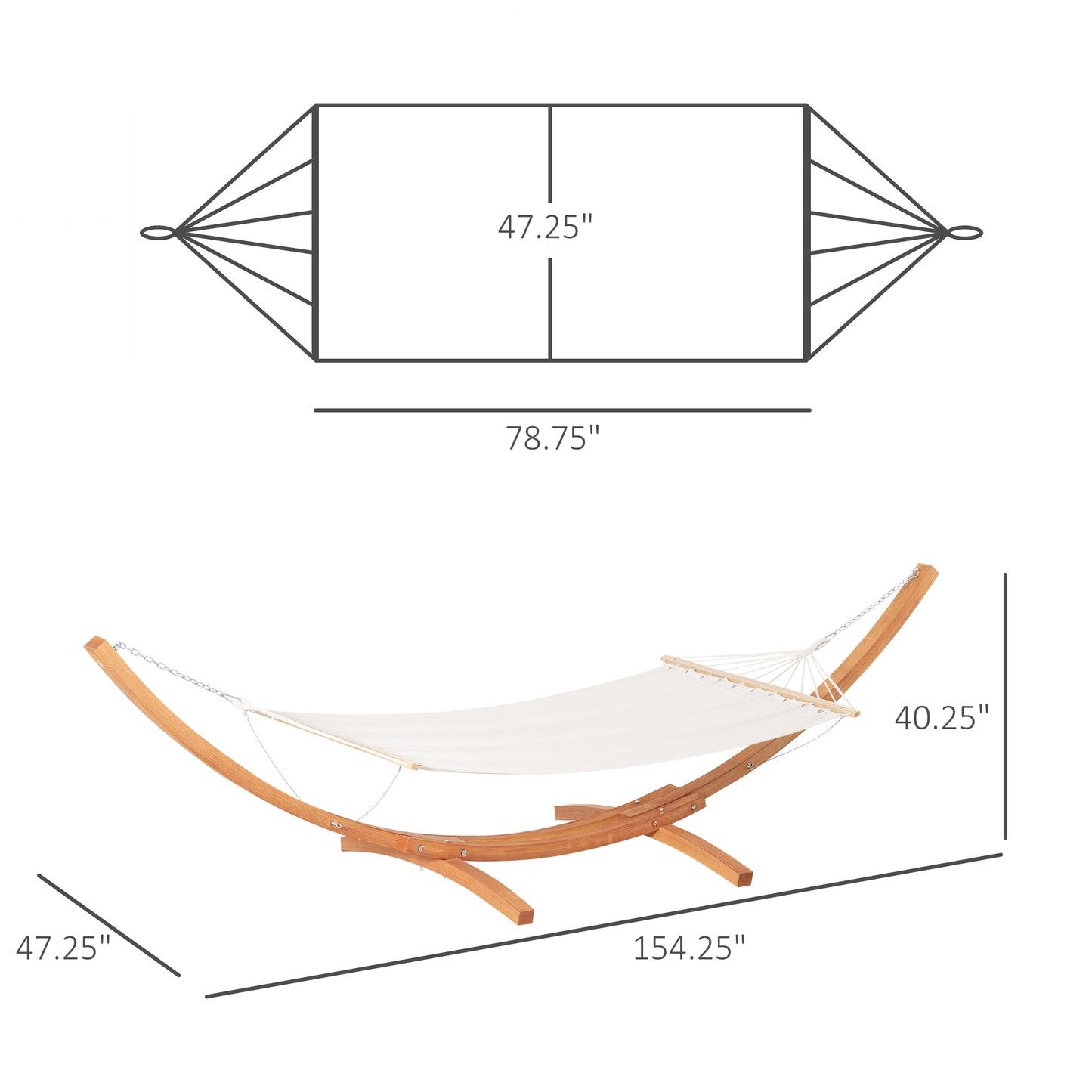 Patio Hammock with Stand, Outdoor Arch Wooden Hammock Bed, Camping Hammock w/ Straps and Hooks, White