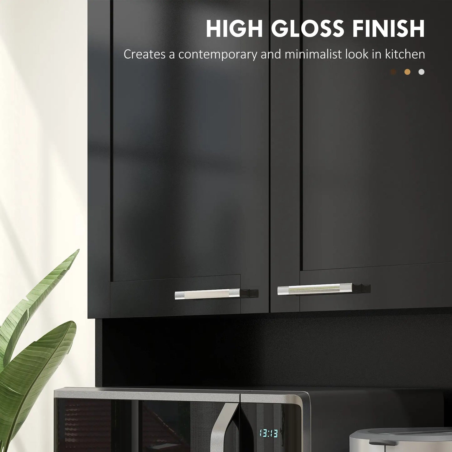 Kitchen Pantry Cabinet with Large Storage, Adjustable Shelves, High Gloss Black