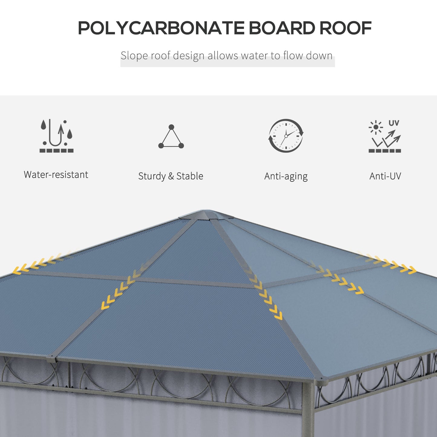 10' x 10' Polycarbonate Hardtop Gazebo Canopy Outdoor Patio Gazebo with Aluminum Frame & Curtains, Dark Grey