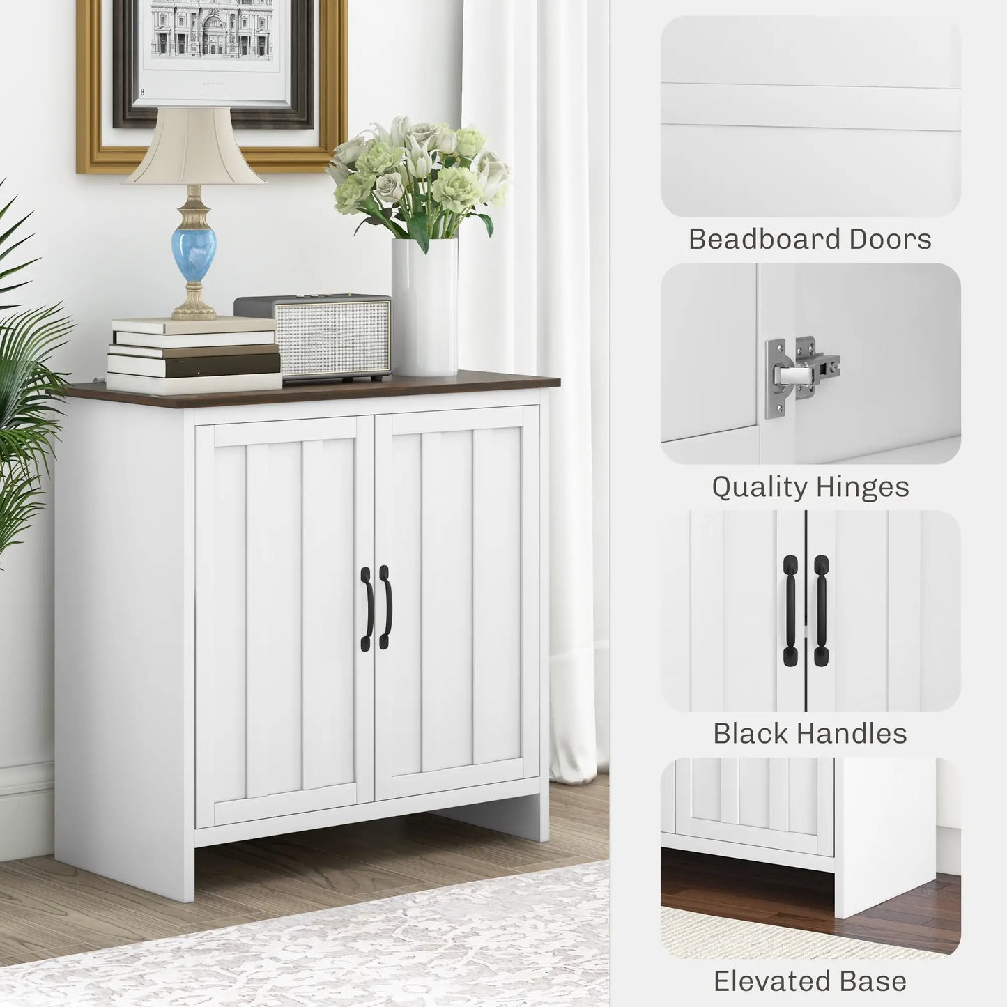 Modern Storage Cabinet with Beadboard Doors and Adjustable Shelf in White