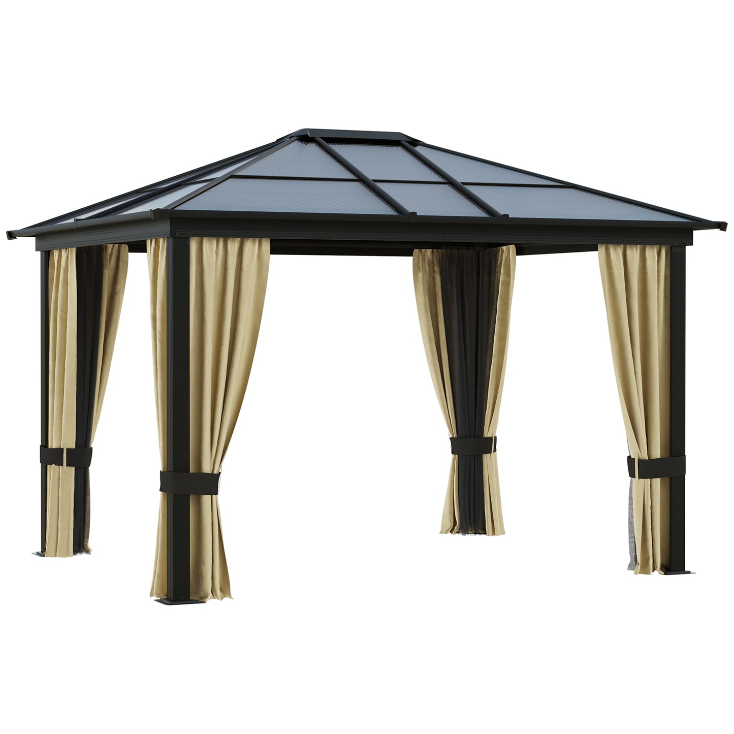 12'L x 10'W Hard Top Gazebo Canopy Sunshelter Waterproof Sun Shade with Sidewalls and Mosquito Netting