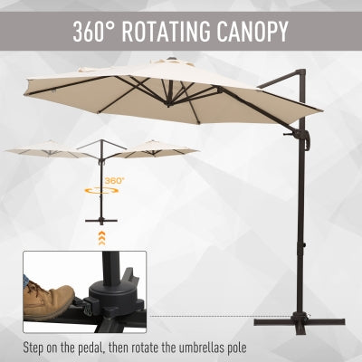 Outsunny 10ft Cantilever Patio Umbrella with 360° Rotation, Aluminium Outdoor Offset Hanging Umbrella with 4-Position Tilt, Crank & Cross Base for Garden Deck Pool Backyard, Cream White