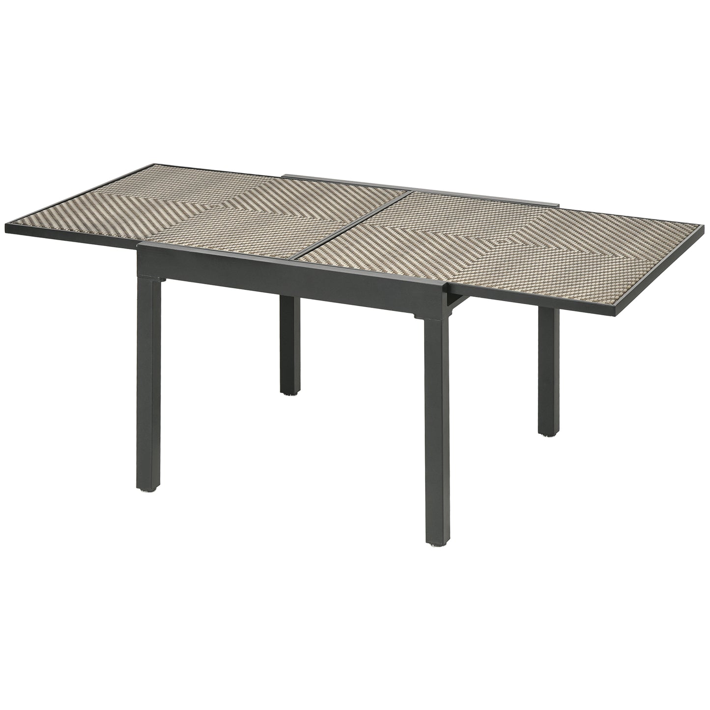 Extendable Rattan Dining Table, Patio Retractable Table, Aluminum Frame, 90/180 x 90 cm, Mixed Brown