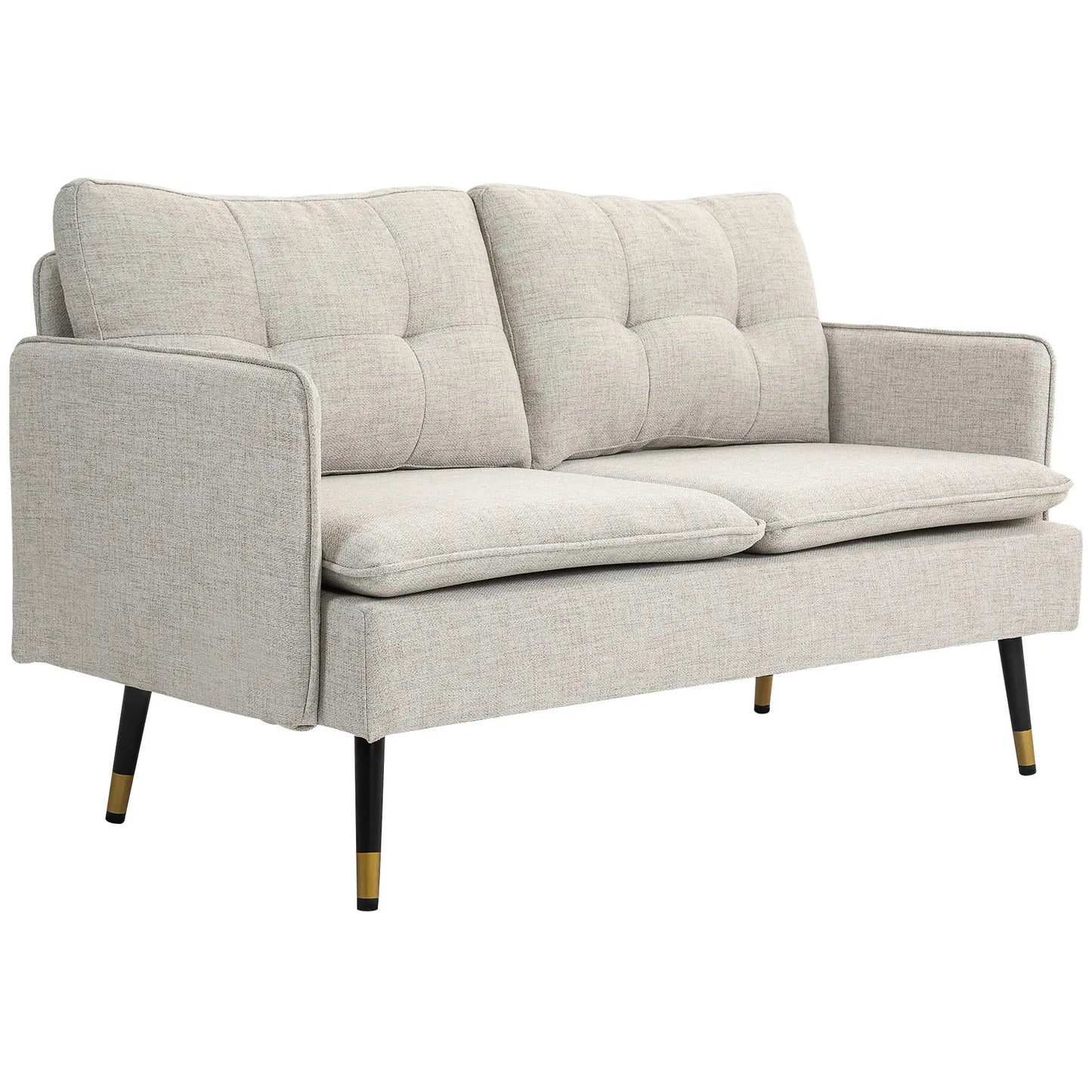 Modern 55" Loveseat, Fabric Love Seat Sofa with Button Tufted Back, with Steel Legs in Cream White