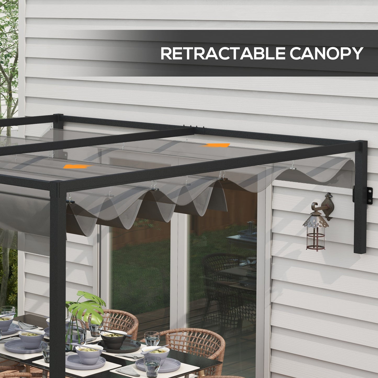 10' x 10' Lean To Pergola, Metal Pergola with Retractable Roof for Grill, Garden, Patio, Deck