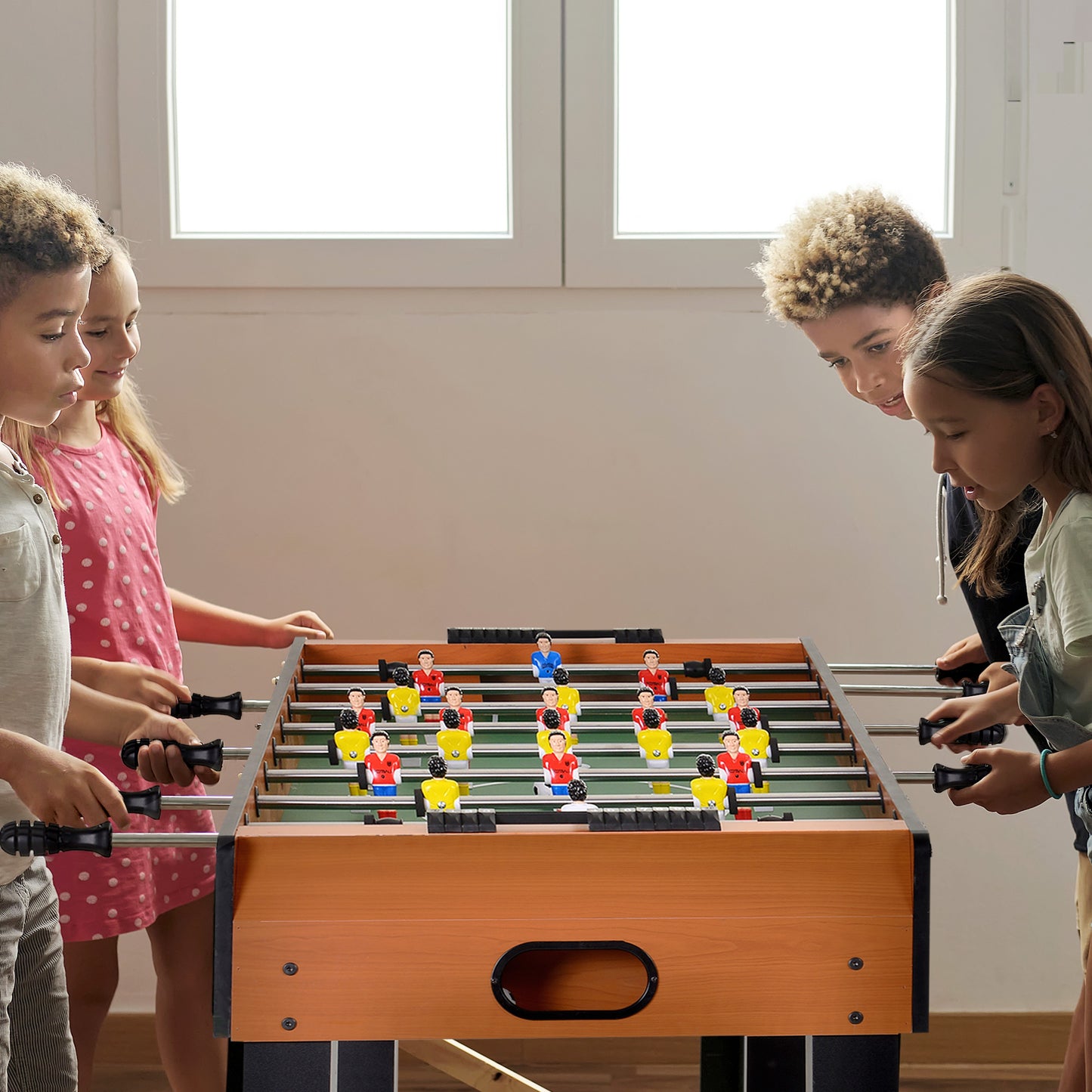 Foosball Table, 48'' Wooden Soccer Game Table, w/ 8 Rods, 2 Balls Suit for 4 Players Perfect for Arcades, Pub, Game Room