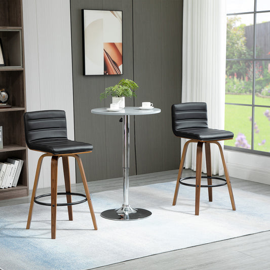 Swivel Bar Stools Set of 2, Upholstered Bar Height Stools, Bar Chairs with Soft Padding Seat and Wood Legs, Black