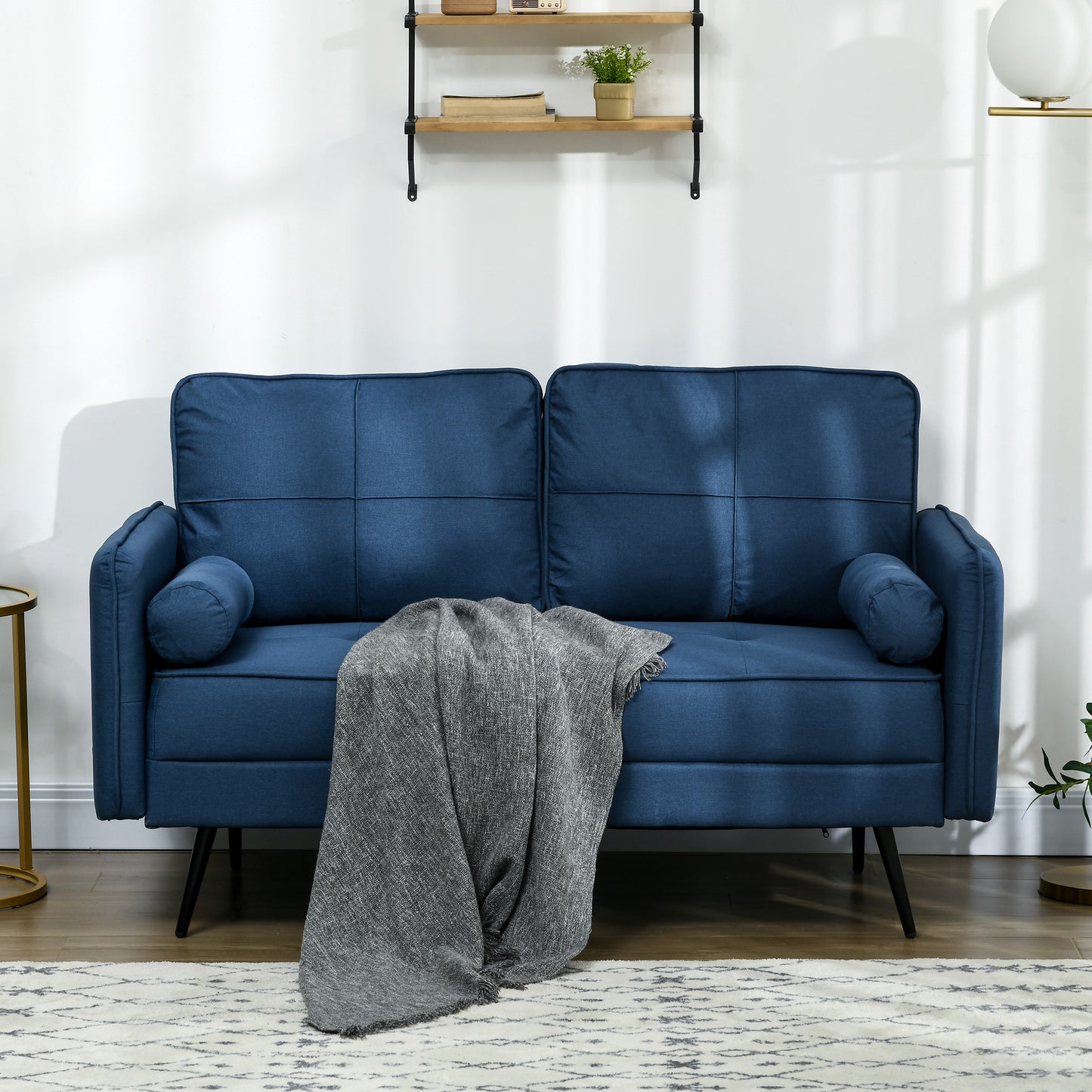 56" Loveseat Sofa with Back Cushions and Pillows, Blue