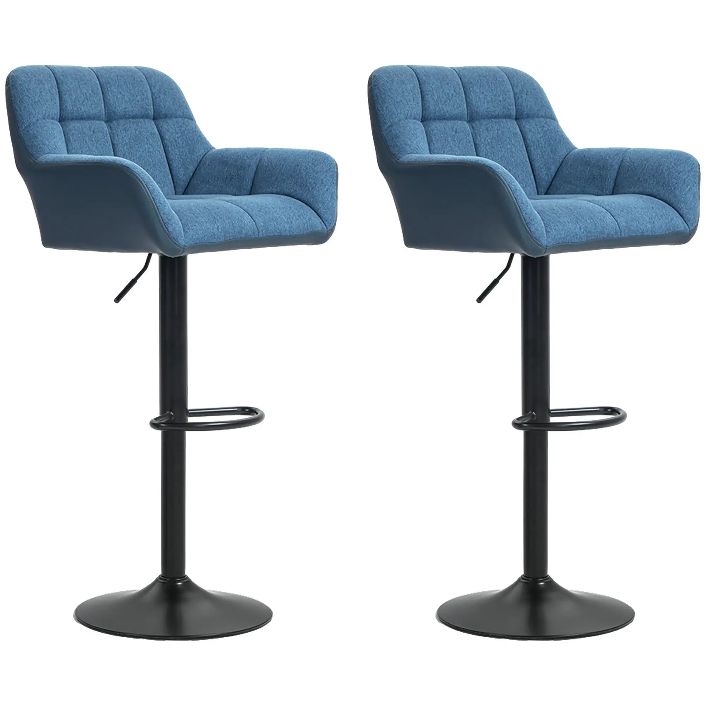 Swivel Barstools Set of 2 Adjustable, Footrest Armrests and PU Leather Back in Dark Blue