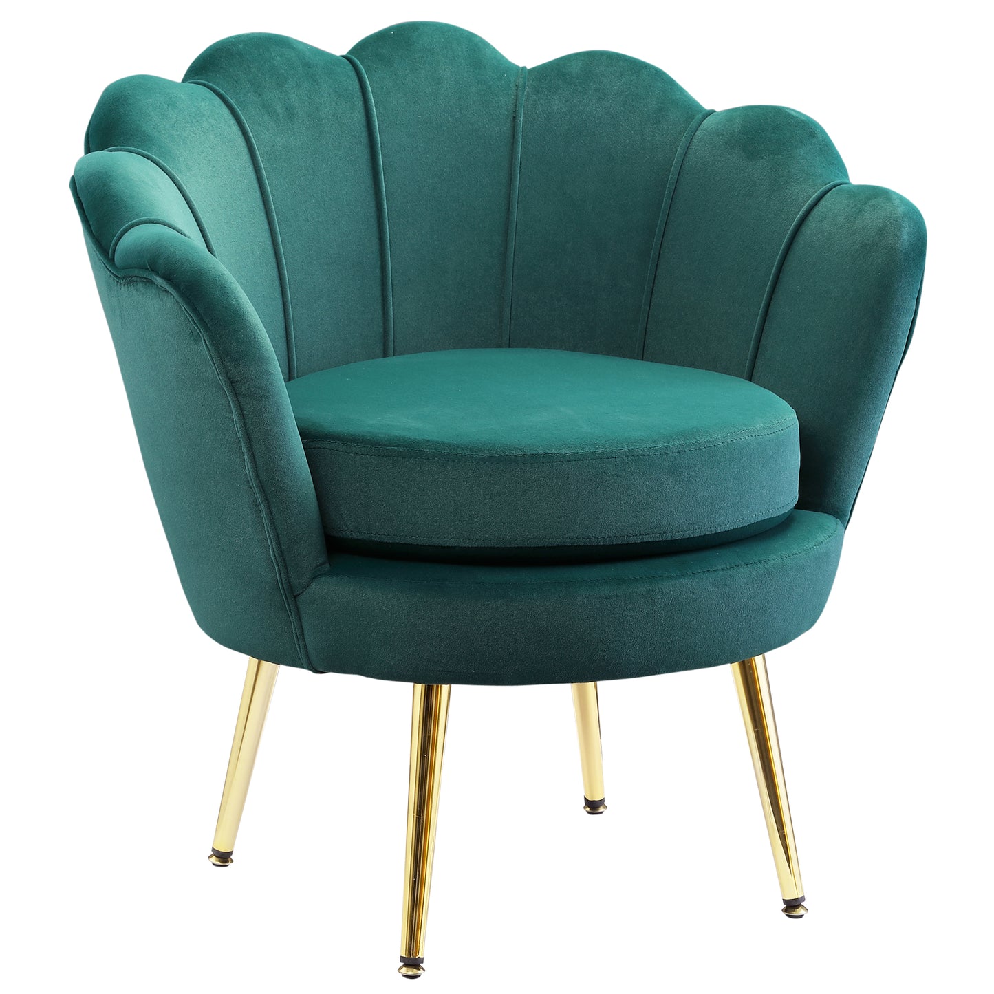 Modern Accent Chair, Velvet-Touch Fabric Leisure Chair with Gold Metal Legs, Dark Green