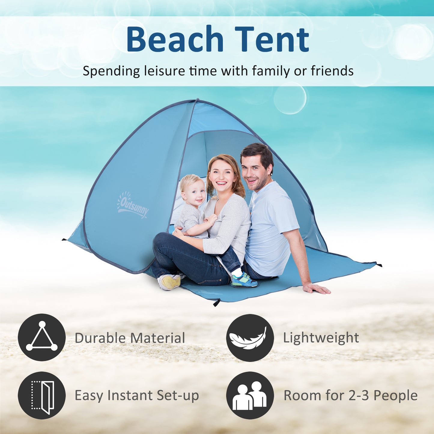 Outsunny Pop Up Beach Tent Portable Sun Shelter UV Protection Outdoor Patio with Carry Case & Stakes Blue