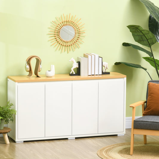 Sideboard Cabinet, Buffet Table with 2 Double Door Cupboards and Adjustable Shelves for Living Room, Entryway, White