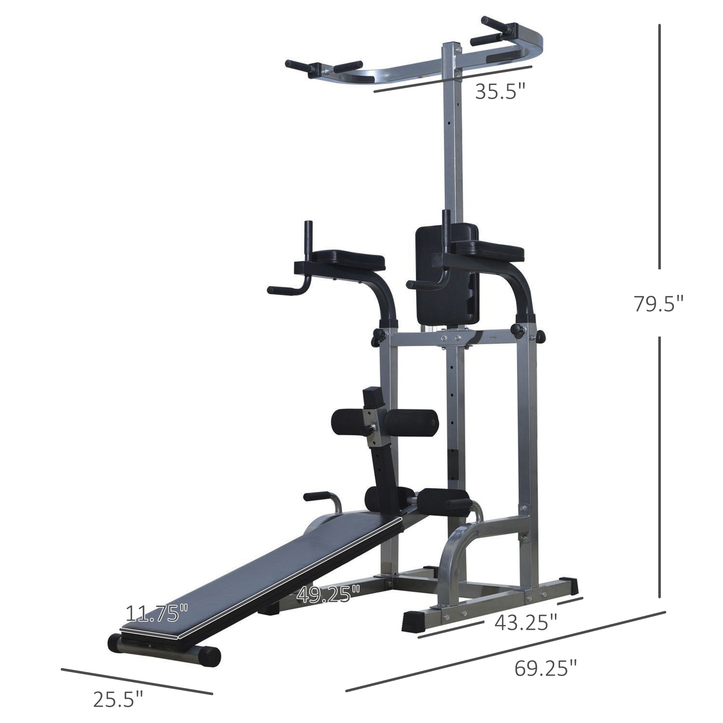 Multi-function Power Tower with Dip Station, Sit-up Bench, Pullup Bar, Push up Station, Combo Exercise Home Gym Fitness Equipment