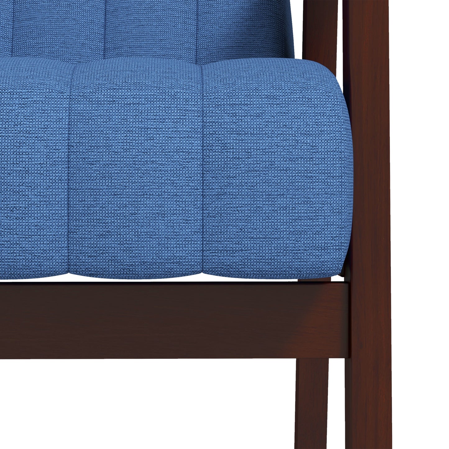 Set of 2 Modern Upholstered Armchairs with Wooden Legs and Tufting Design, in Blue