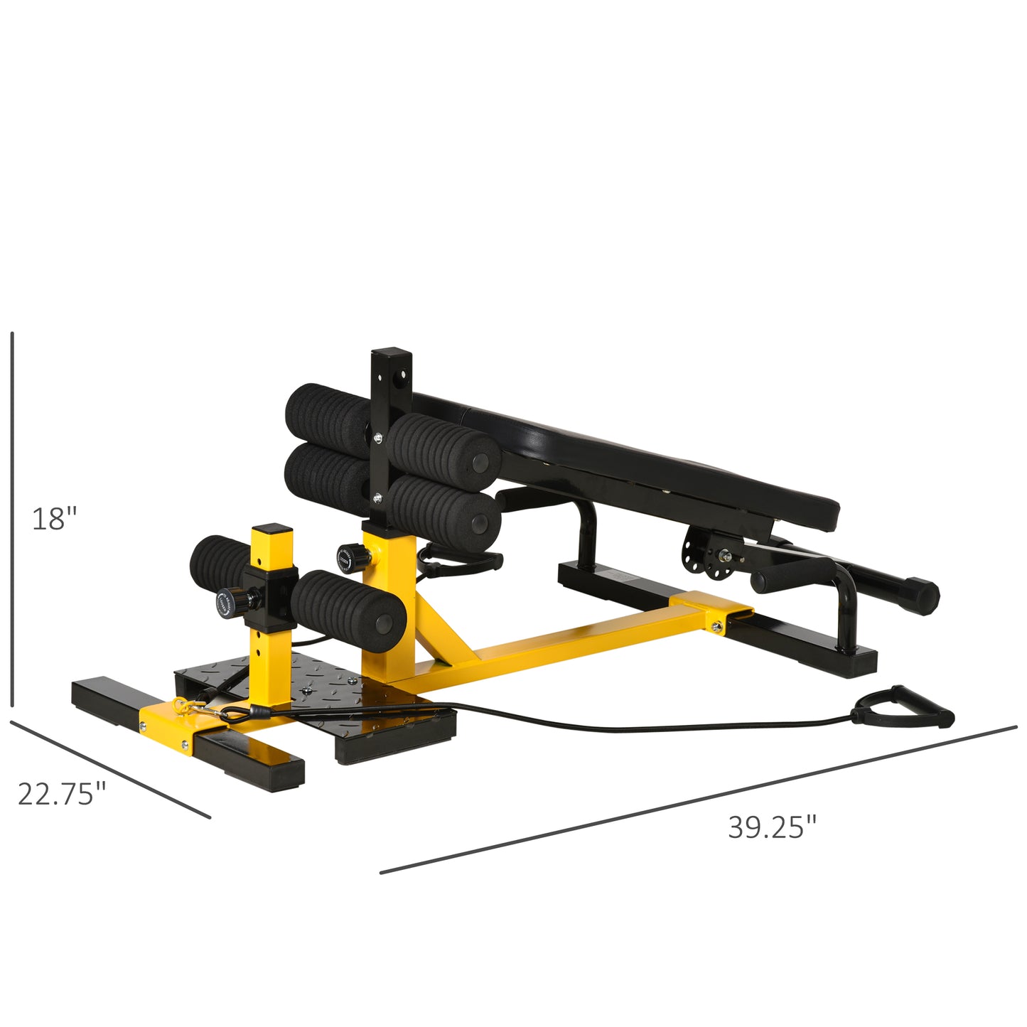 3-in-1 Squat Machine w/ Resistance Bands, Adjustable Padded Bench & Leg Exerciser, Squats, Push Up, Sit Up for Home, Office, Gym Fitness Equipment, Yellow