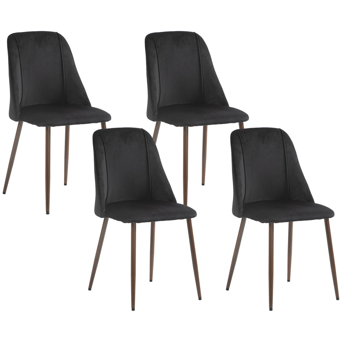 Black Velvet Upholstered Dining Chairs Set of 4, Velvet Accent Chair with Back and Wood-grain Steel Leg