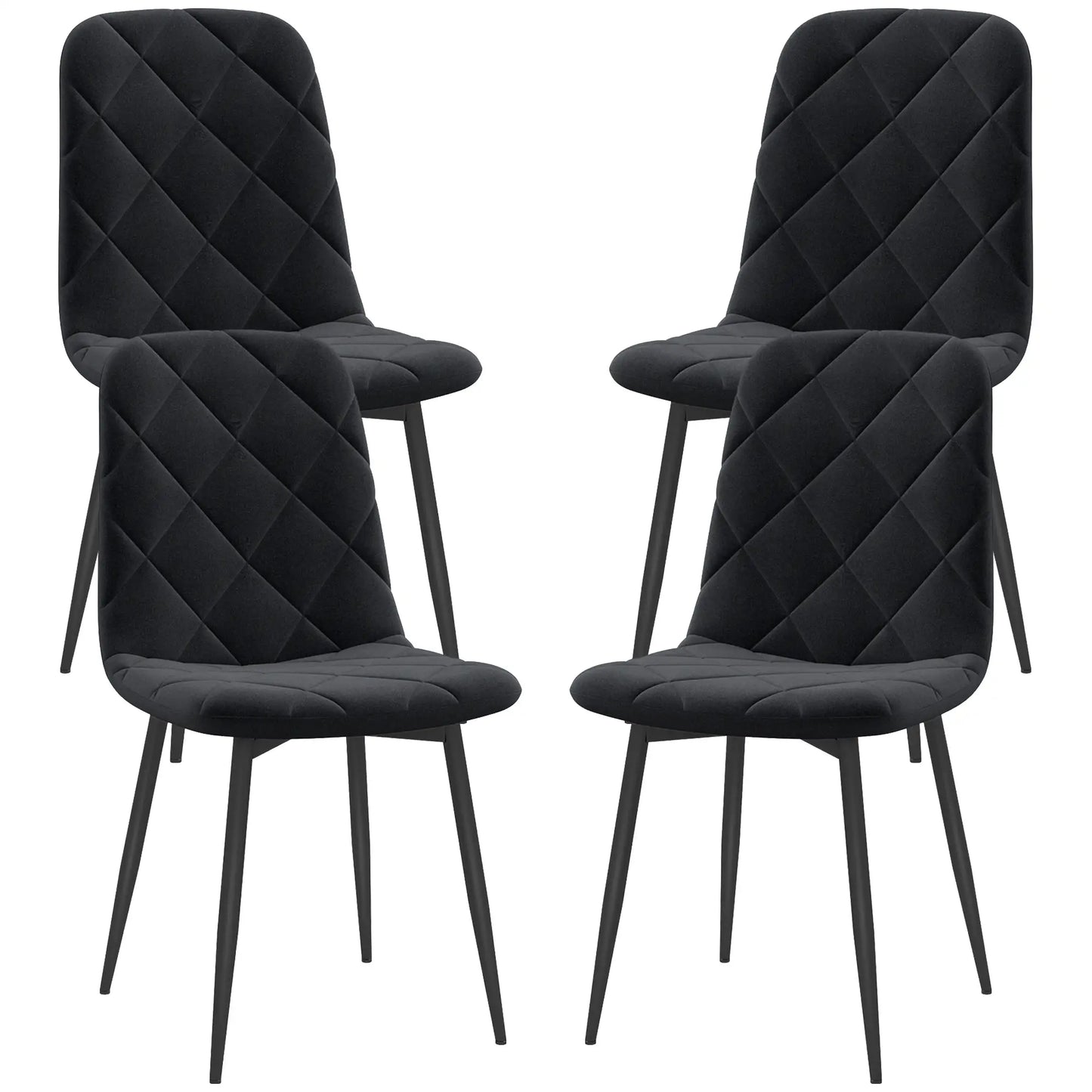 Set of 4 Dining Chair, Upholstered with Steel Legs, Black