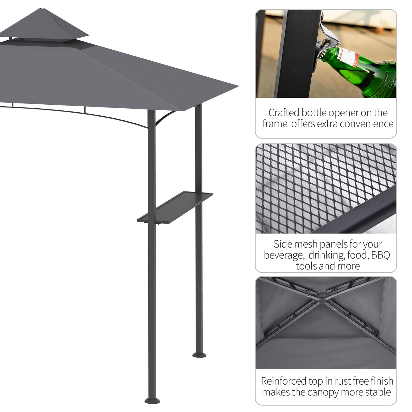 Outsunny 8' x 5' BBQ Grill Gazebo Tent with Double Tiered Canopy for Outdoor Sun Shade, Grey