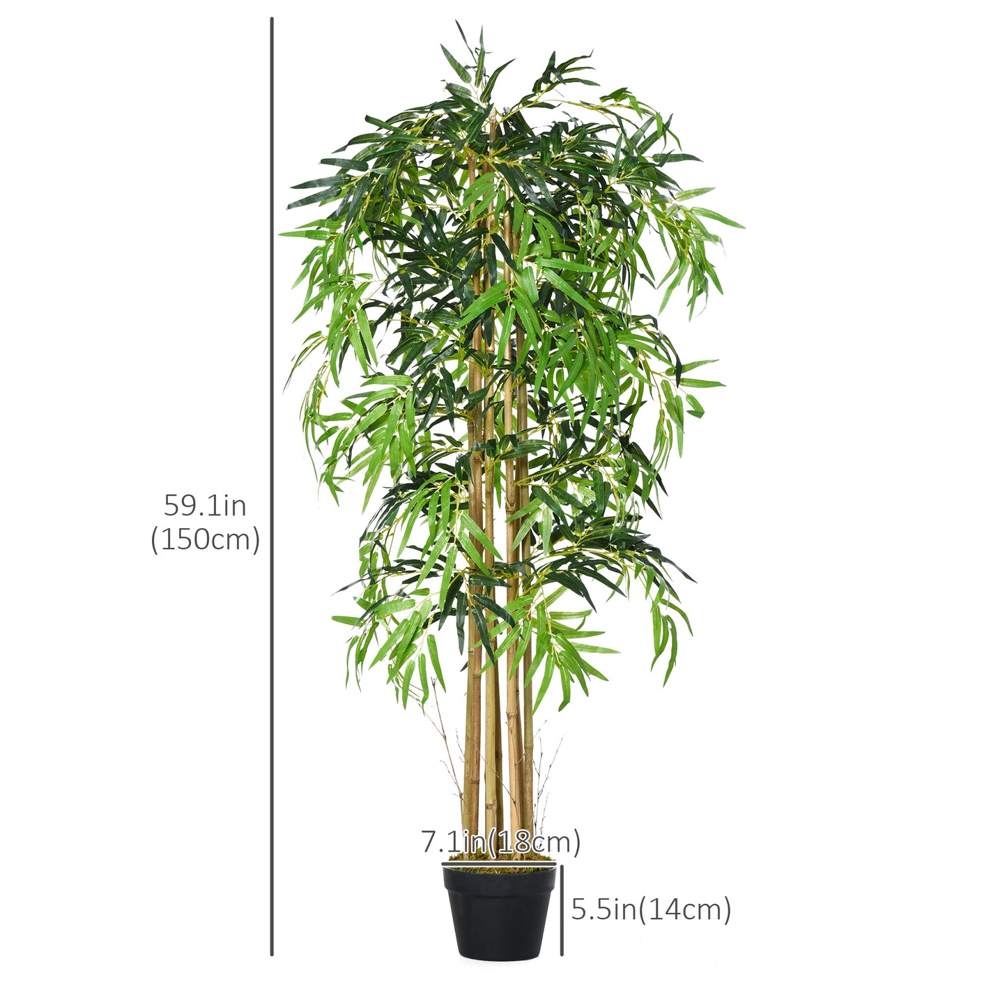 5FT Artificial Bamboo Tree, Fake Plant with 1095 Leaves, Greenery Plant in Nursery Pot for Indoor and Outdoor, Green