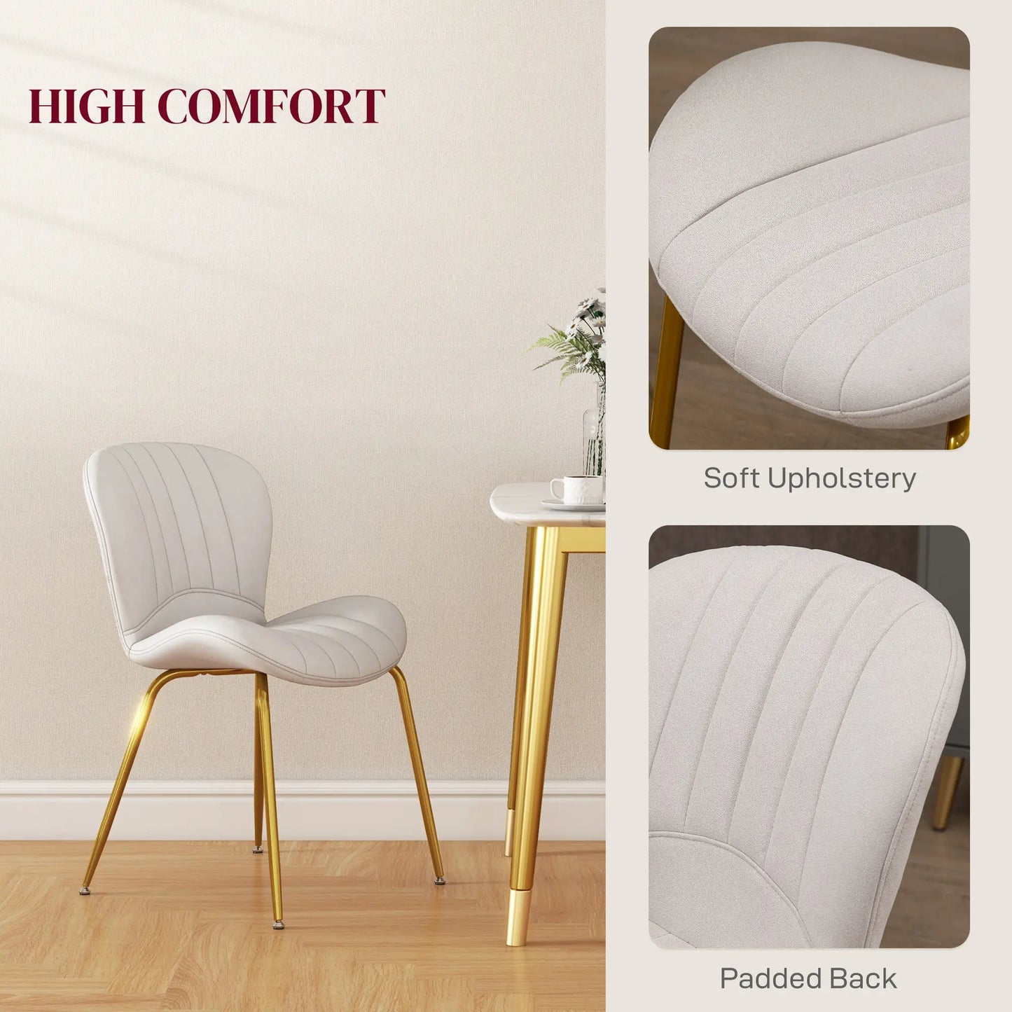 Set of 4, Modern Dining Chair with Cushioned Backrest, Upholstery for Dining Room, Cream White