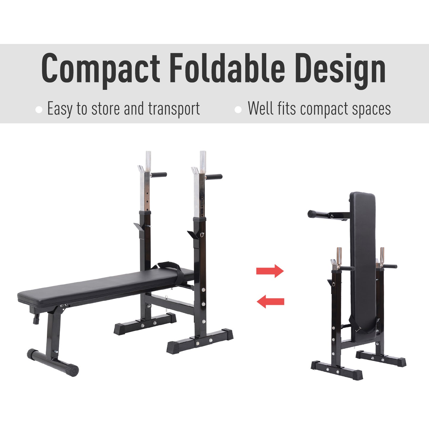 Adjustable Weight Bench With Barbell Rack, Folding Strength Training Lifting Home Gym, Leather Padded Workout Stand