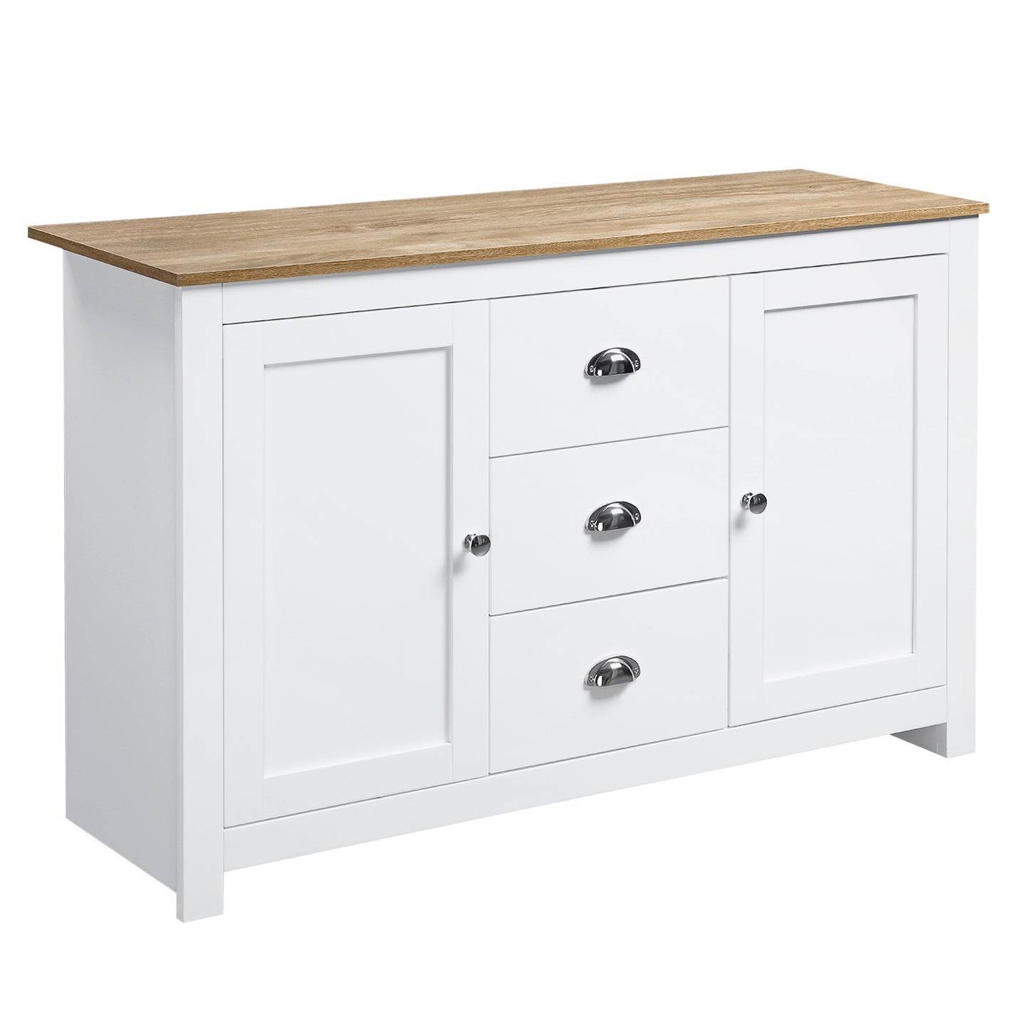 Modern Sideboard Cabinet or Kitchen Buffet Cabinet with 3 Drawers and Adjustable Shelves, Buffets Tables, White