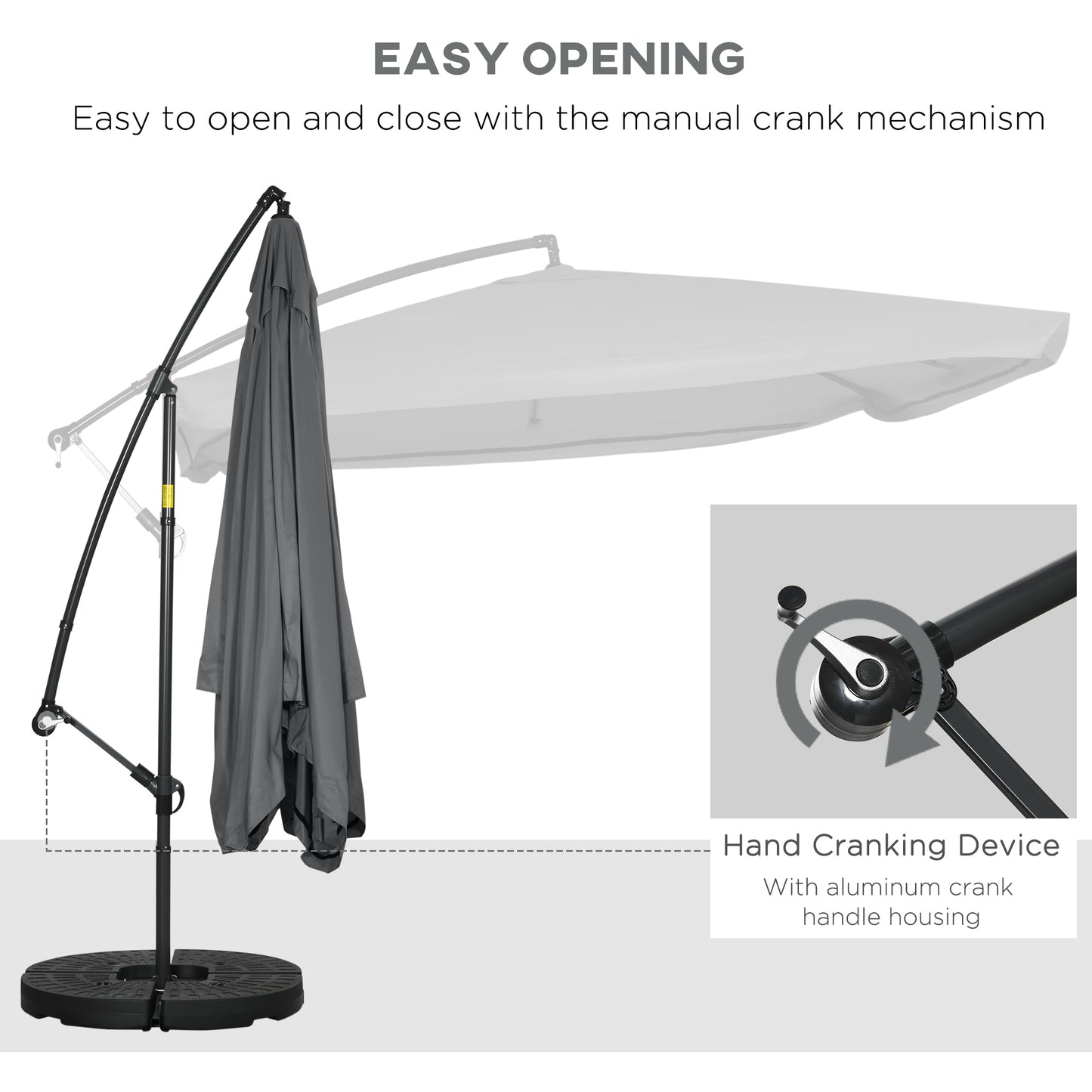 Offset Patio Umbrella with Net and Umbrella Base, Adjustable Cantilever Canopy with Cross Base, Weight Plates and 8 Ribs for Backyard, Poolside, Garden, Dark Grey