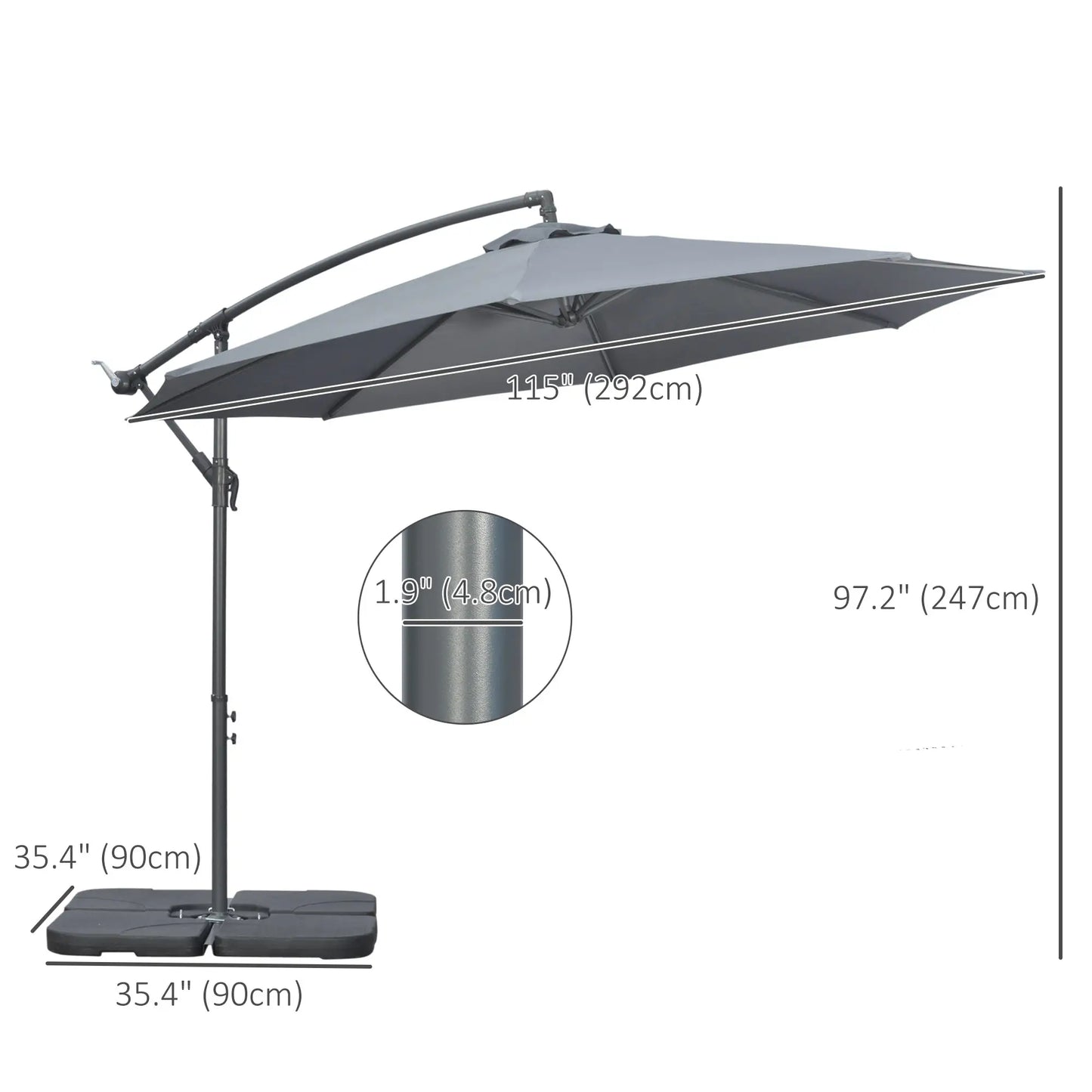 9.6ft Offset Patio Umbrella with Base, Crank, Dark Grey