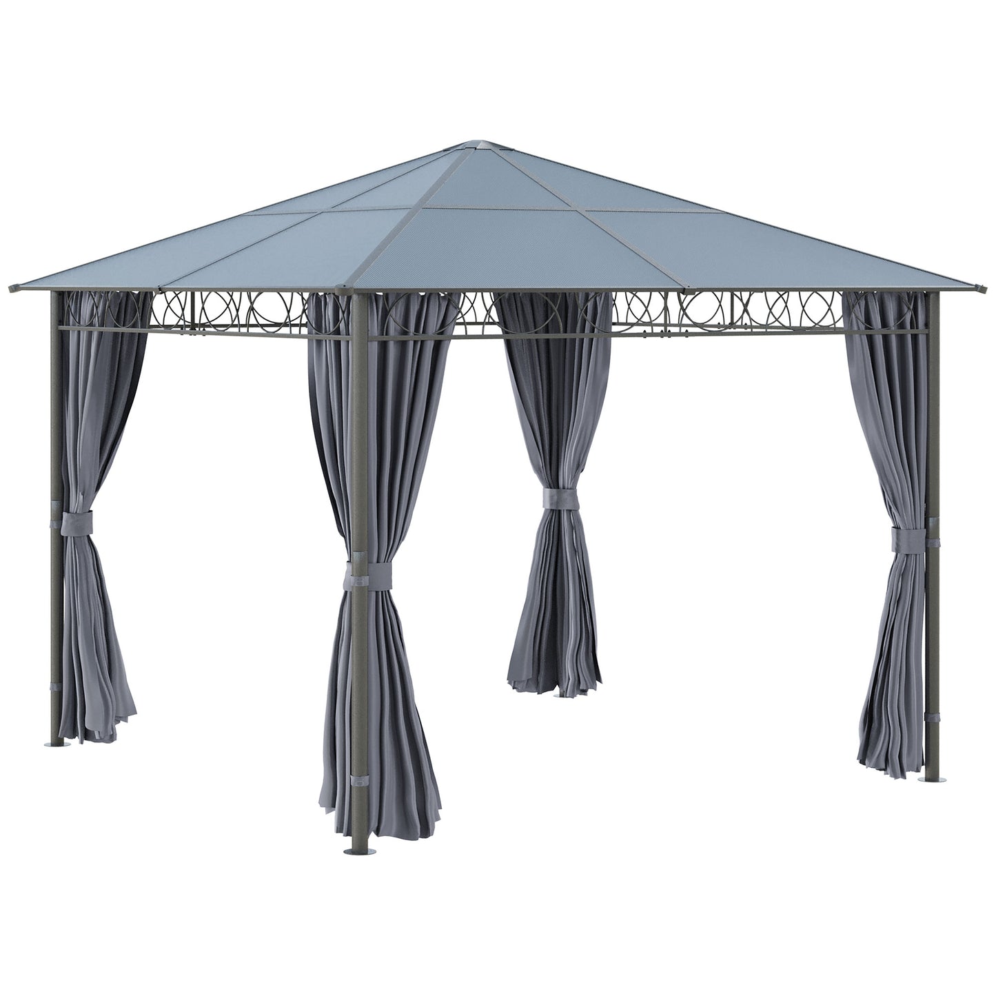 10' x 10' Polycarbonate Hardtop Gazebo Canopy Outdoor Patio Gazebo with Aluminum Frame & Curtains, Dark Grey