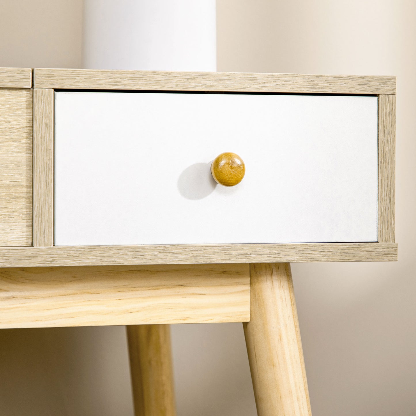 Flip Top Vanity Table / Writing Desk with 2 Drawers and Storage Grids, Natural