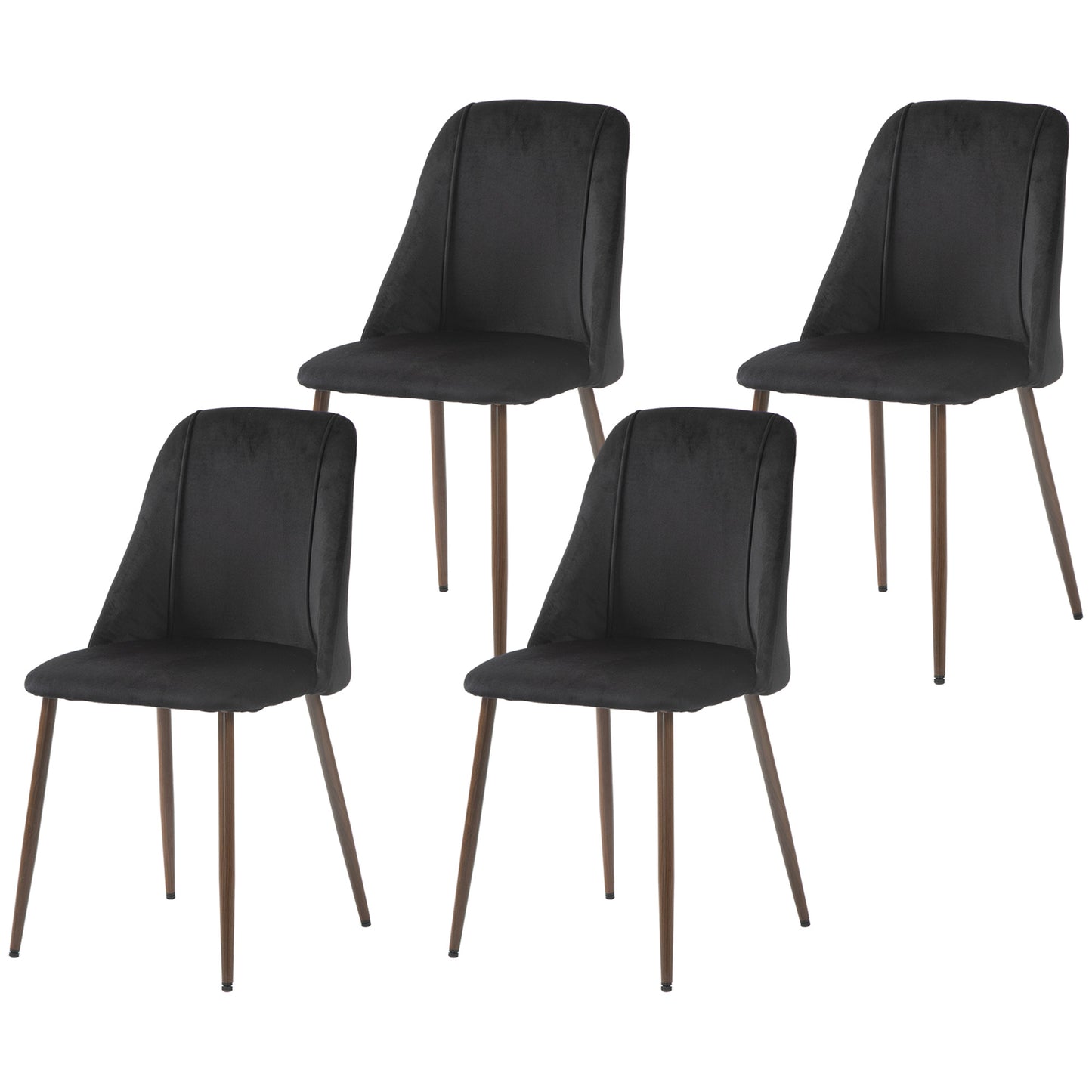 Black Velvet Upholstered Dining Chairs Set of 4, Velvet Accent Chair with Back and Wood-grain Steel Leg