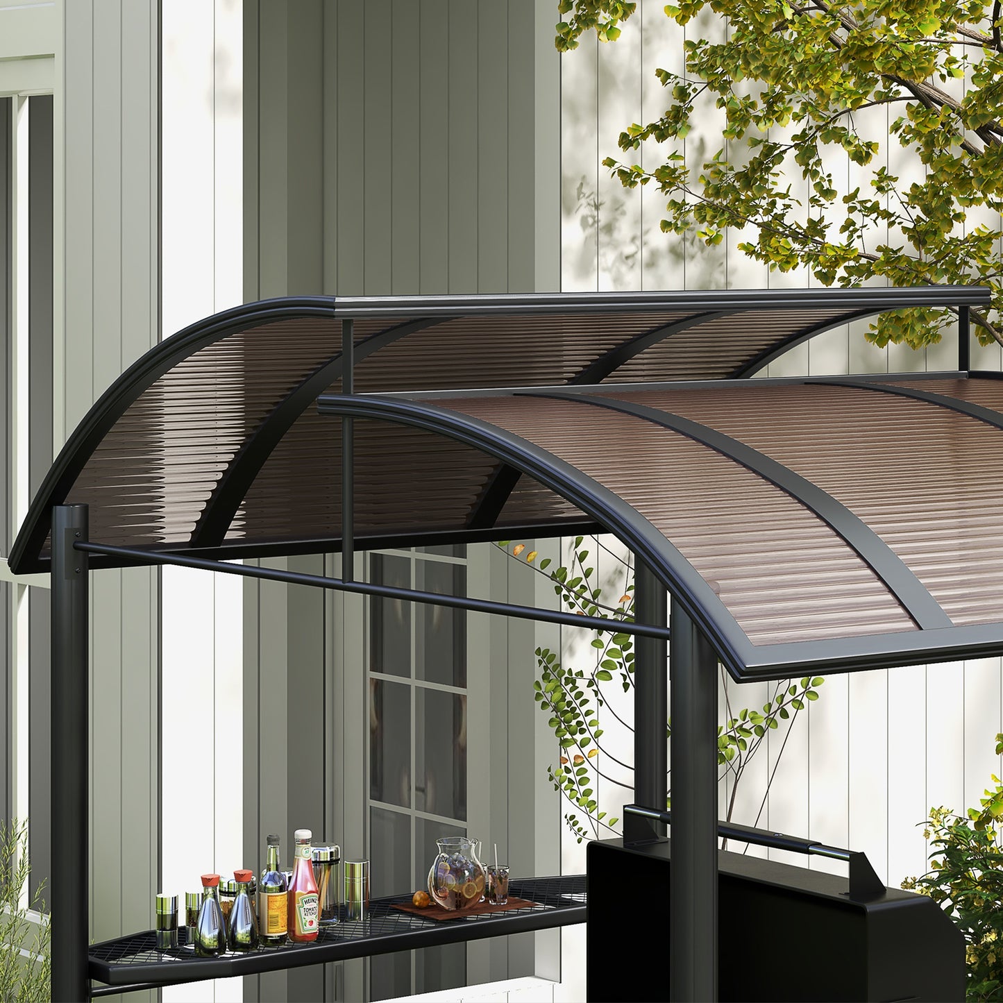 8' x 5' Grill Gazebo with Vented PC Roof, Side Shleves, Dark Grey