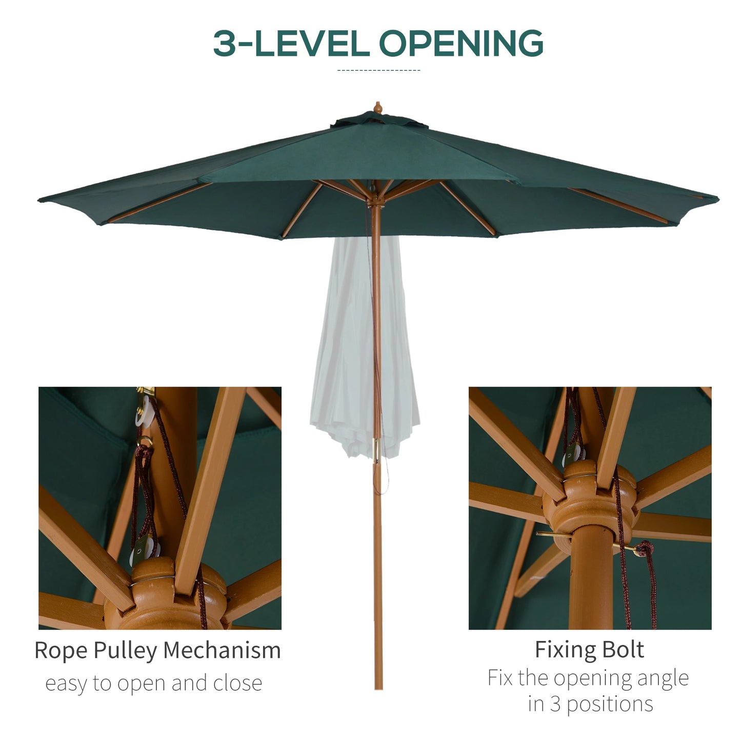 9' x 8' H Patio Umbrella, Market Umbrella with Hardwood Frame and Wind Vent, in Green