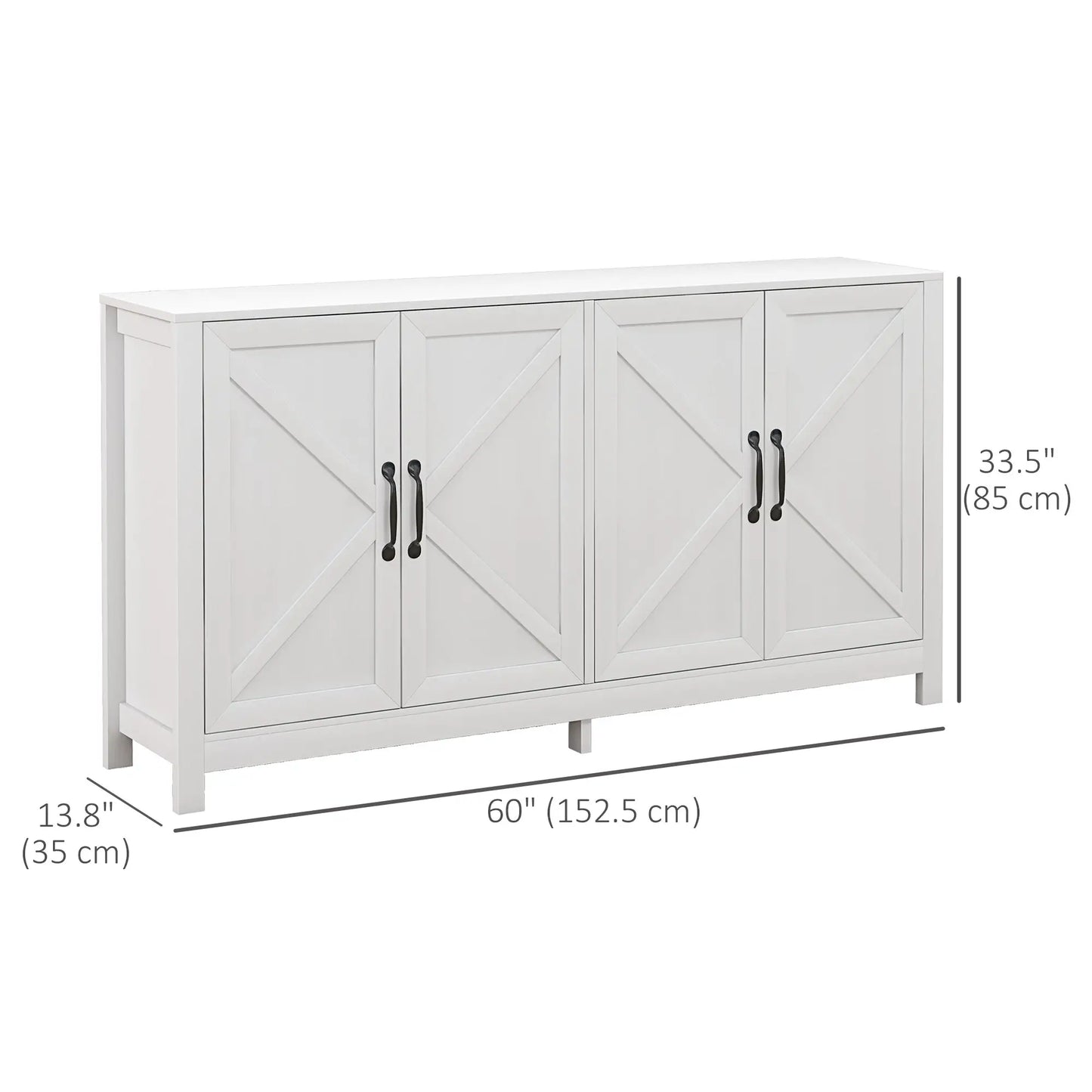 Sideboard Buffet with Barn Door and Adjustable Shelf in White