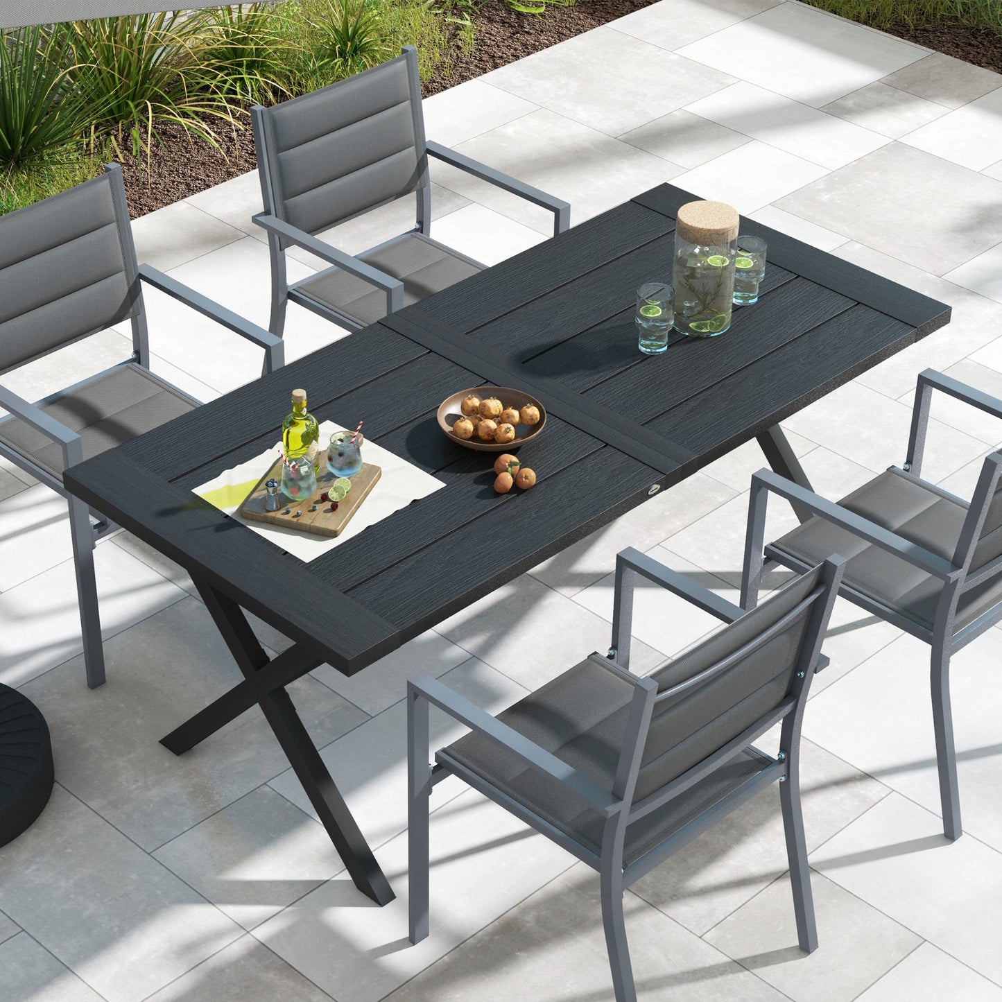 71" Outdoor Dining Table with X Shape Legs, Aluminium Frame Rectangular Darden Table for 4, for Backyard, Black