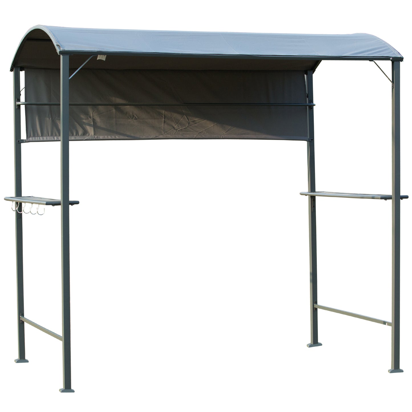 Outsunny 7x4.5ft Outdoor BBQ Gazebo Tent Metal Frame Garden Grill Canopy Sunshade Backyard Portable Shelter with Side Awning 2 Shelves and 5 Hooks Grey