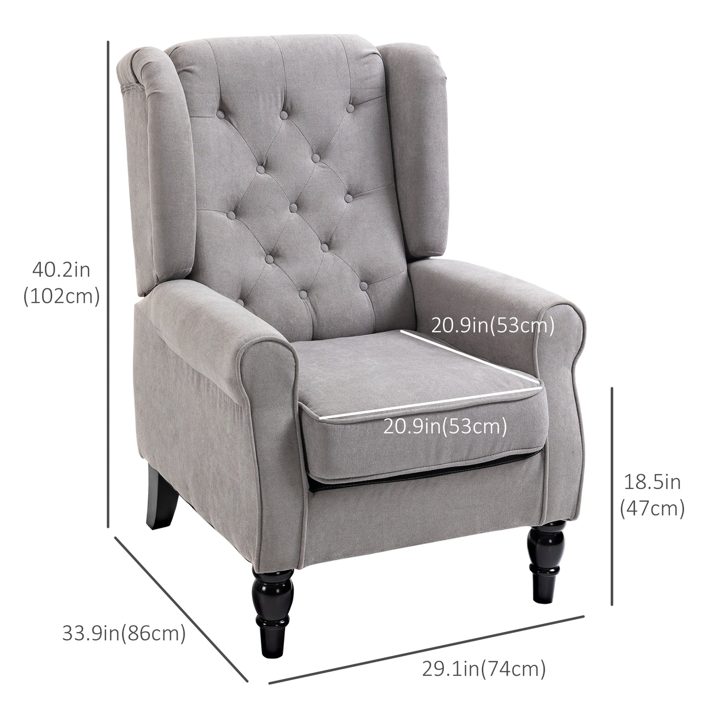 Button-Tufted Accent Chair with High Wing Back, Rounded Cushioned Armrests and Thick Padded Seat, Gray