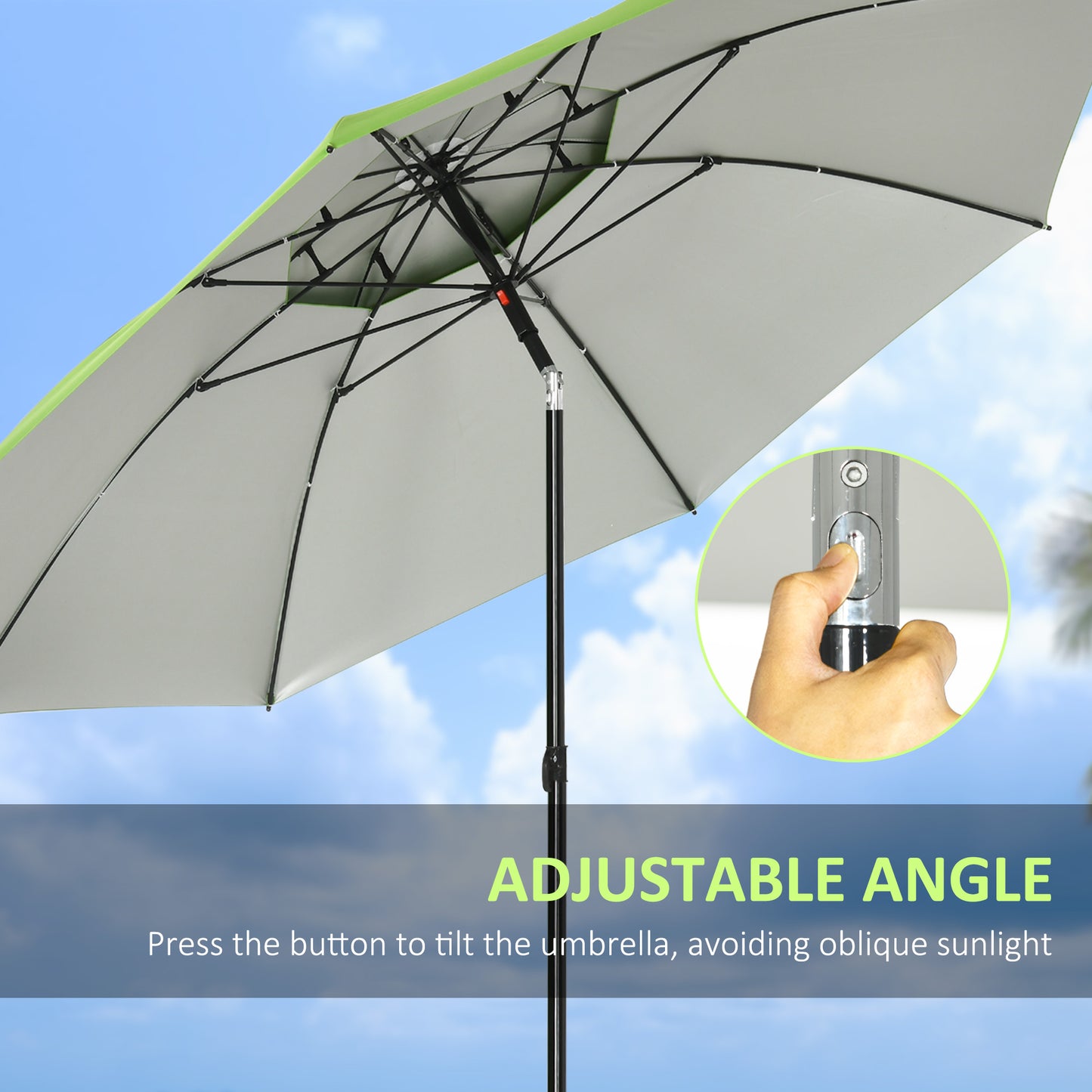 6.6ft Arced Beach Umbrella Angle Adjustable Patio Umbrella w/ Steel Frame, Carry Bag, UV30+ Outdoor Umbrella, Green