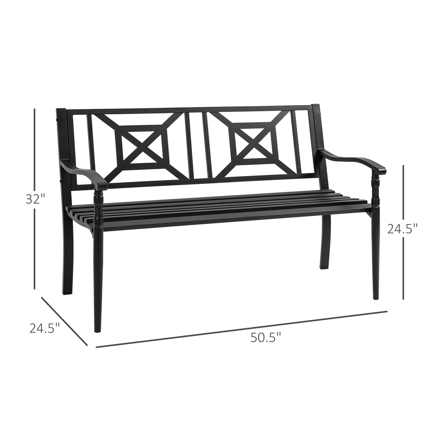 Outsunny Steel Garden Bench for Outdoor, 2-person Patio Bench, Loveseat Furniture for Lawn, Deck, Yard, Porch, Entryway, Black