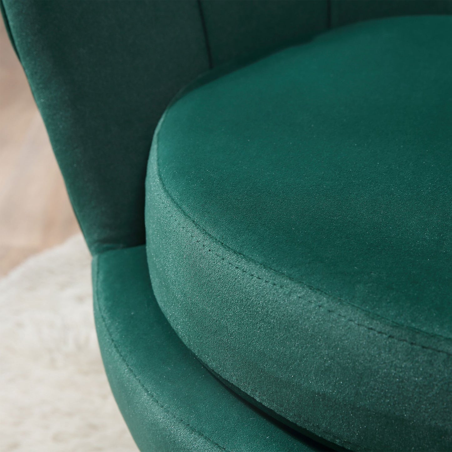 Modern Accent Chair, Velvet-Touch Fabric Leisure Chair with Gold Metal Legs, Dark Green