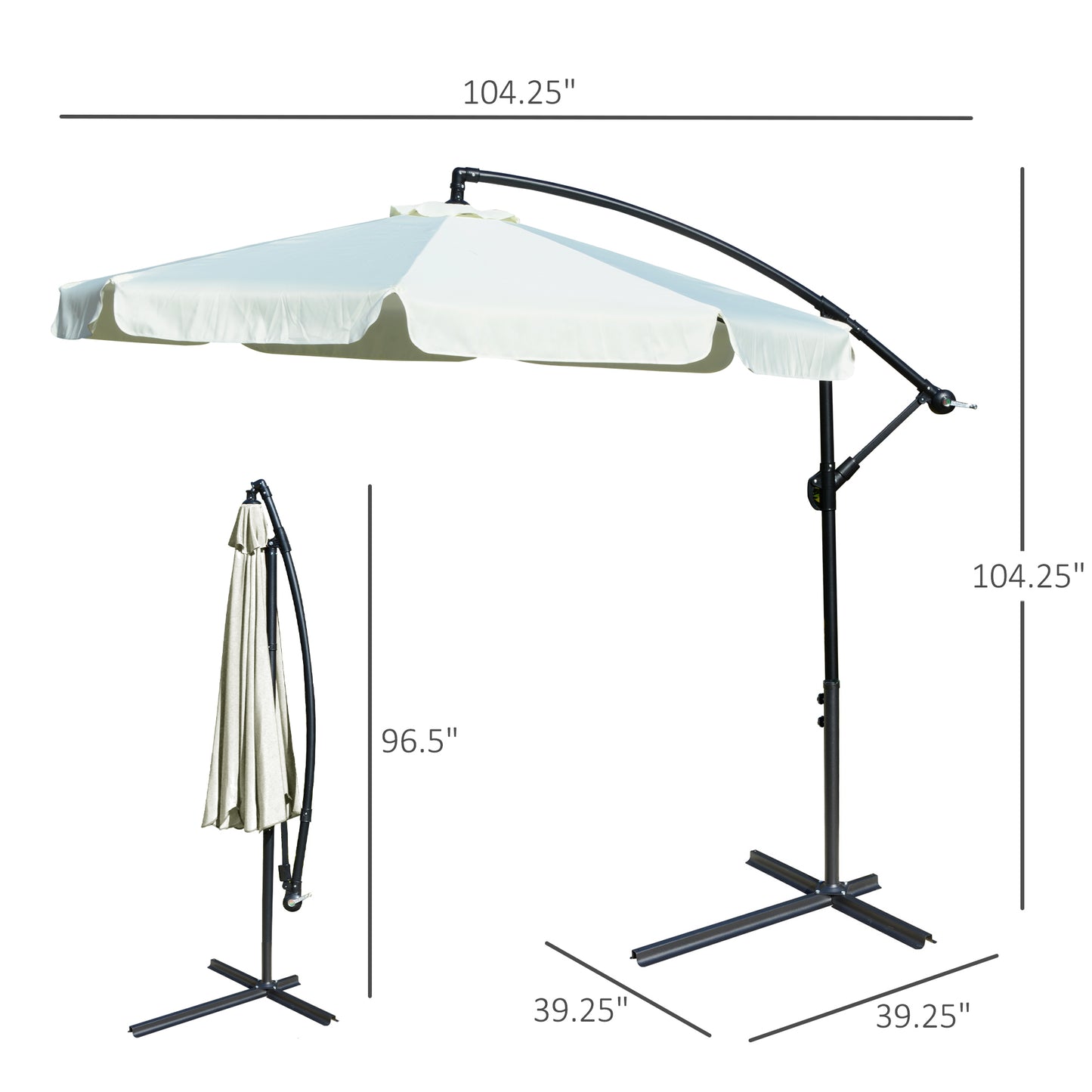 9FT Offset Hanging Patio Umbrella Cantilever Umbrella with Easy Tilt Adjustment, Cross Base and 8 Ribs for Backyard, Poolside, Lawn and Garden, White