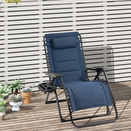 Zero Gravity Lounger Chair, Padded Folding Reclining Patio Chair with Cup Holder, Headrest, for Poolside, Camping, Blue