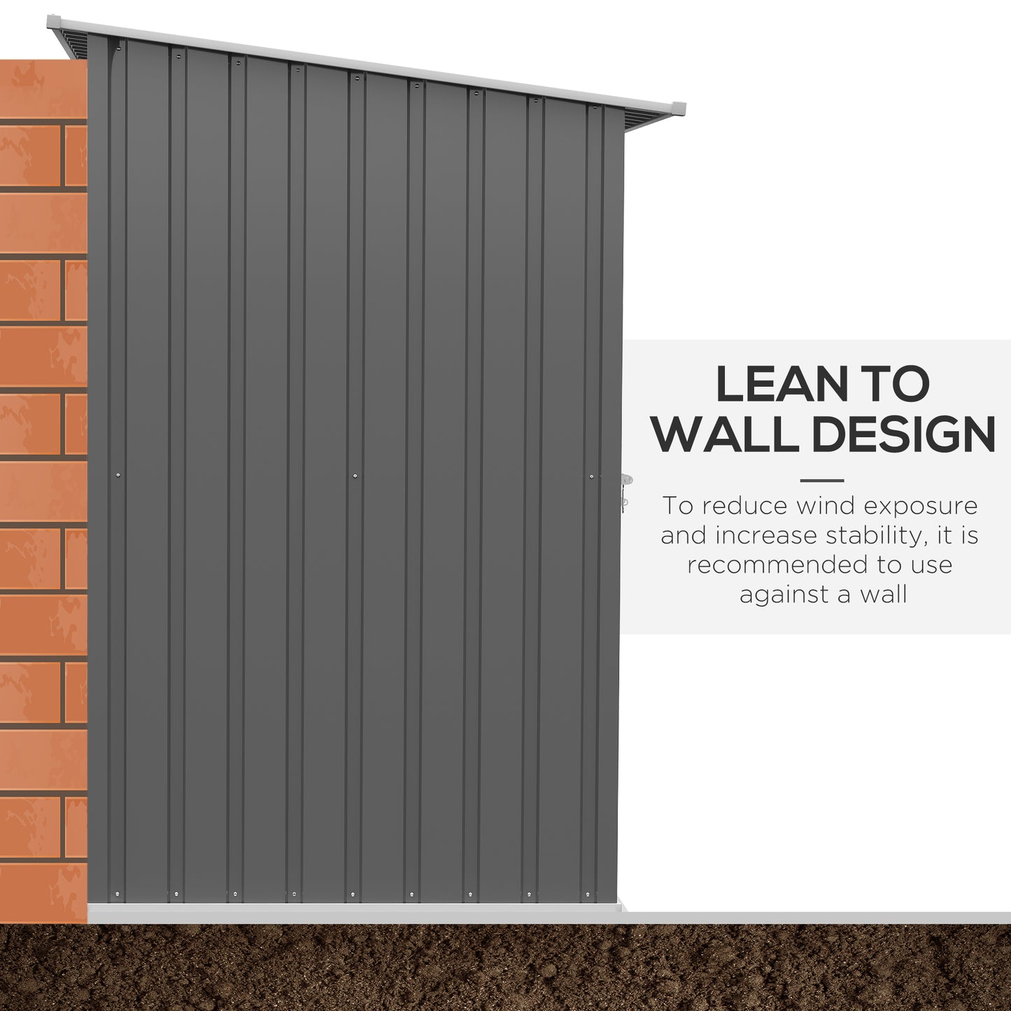 Outsunny 3.3' x 3.4' Lean-to Garden Storage Shed, Outdoor Galvanized Steel Tool House with Lockable Door for Patio Gray