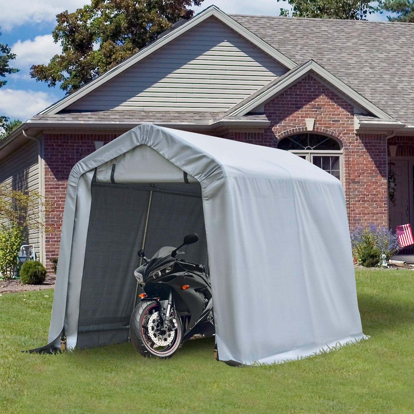 8'x6' Outdoor Storage Shelter with Rollup & Zipper Door, Heavy Duty Carport Shed for Motorcycle Garden Storage, Grey