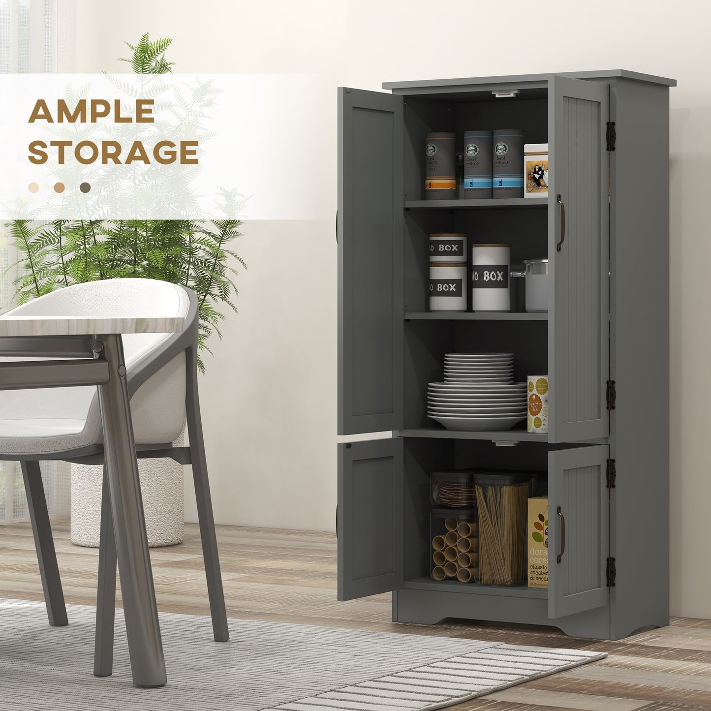 4-Door Storage Cabinet Multi-Storey Large Space Pantry with Adjustable Shelves Grey